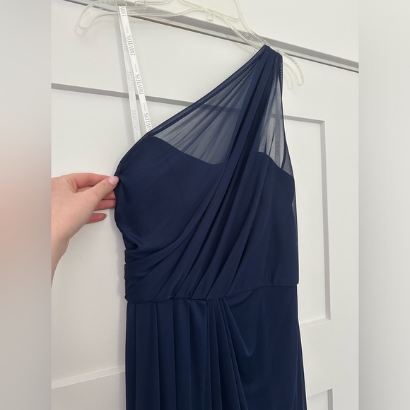 David’s Bridal One Shoulder Navy Bridesmaid Dress - Picture 2 of 5